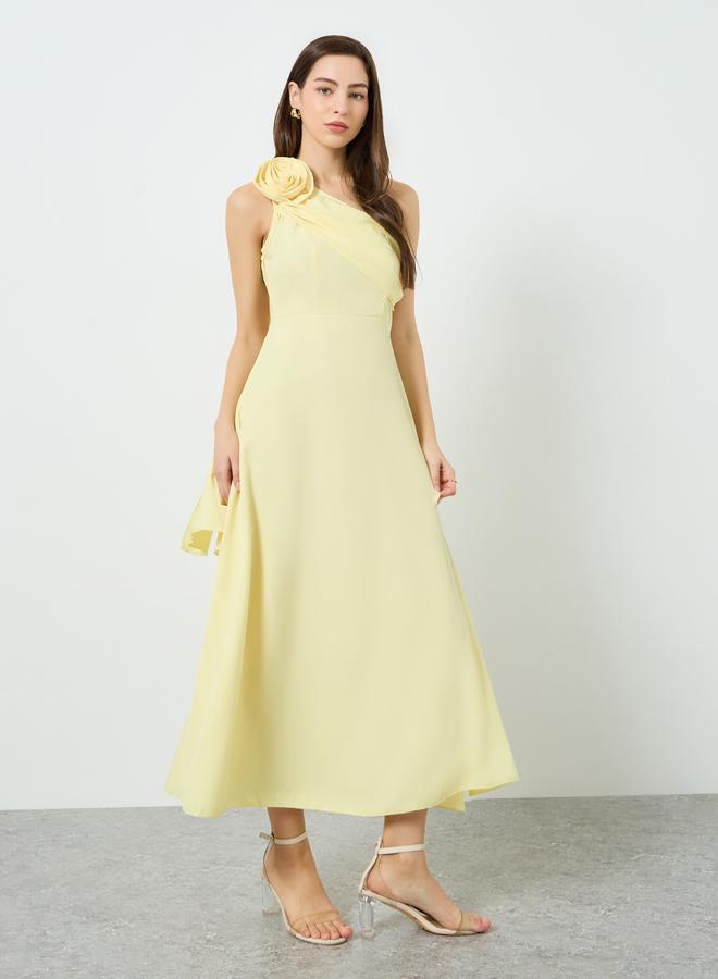 Take Two Women Yellow One Shoulder Cape Sleeve Maxi Dress - Image 2